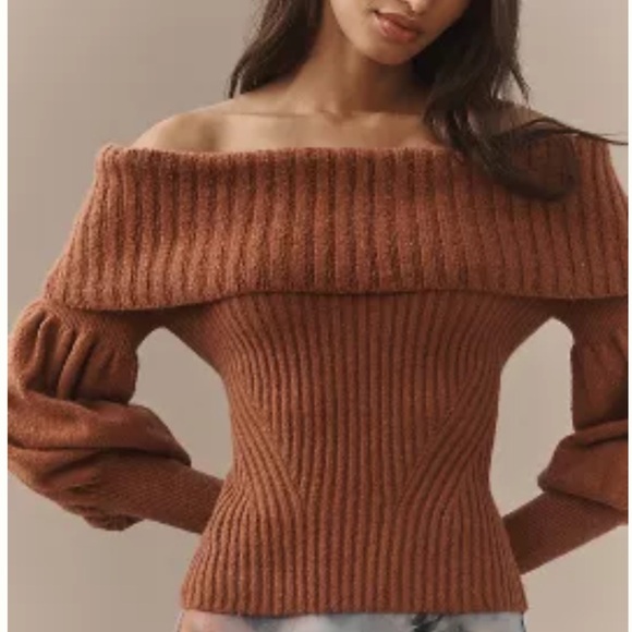 Anthropologie Off-the-Shoulder Sweater Ribbed Knit NWT - Picture 1 of 6
